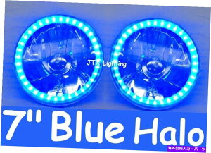 US�w�b�h���C�g ���E���h�u���[7 LED�����O�n���t�H�[�h�M�����N�V�[�T���_�[�o�[�h�}�[�L�����[�w�b�h���C�g���C�g Round BLUE 7 LED Ring Halo Ford Galaxy Thunderbird Mercury Headlights Lights�y���s�A���i�z