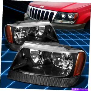 USwbhCg 99-04W[vOh`FL[WJubN/Ao[R[i[wbhCgv̎ւ For 99-04 Jeep Grand Cherokee WJ Black/Amber Corner Headlights Lamps Replacement
