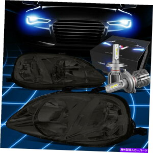 USwbhCg FIT 1999-2000z_VrbN^CvRbNwbhCgvW / LEDLbg+N[t@X[N Fit 1999-2000 Honda Civic Type-R Look Headlight Lamp W/LED Kit+Cool Fan Smoked