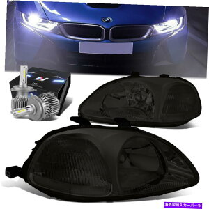 USwbhCg 2s[XX[N^CvRbNwbhCg+t@LED HIDLbg96-98z_VrbNEK / EJ 2PCS SMOKED TYPE-R LOOK HEADLIGHT+FAN LED HID KIT FOR 96-98 HONDA CIVIC EK/EJ