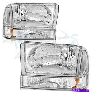 USwbhCg 99-04tH[hF250-F550 00-04tH[hGNXJ[VvN[R[i[yÃwbhCg Headlights For 99-04 Ford F250-F550 00-04 Ford Excursion Lamp Chrome Corner Pair
