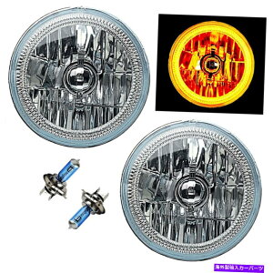 USwbhCg 7 "ߐF̕䎲LED Halo Angel Eye H4wbhvwbhCgnQd̃yA 7" Amber COB LED Halo Angel Eye H4 Headlamp Headlight Halogen Light Bulb Pair