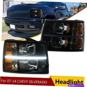 US�w�b�h���C�g LED DRL�X�g���b�v�X���[�N�����Y�A���o�[�R�[�i�[�w�b�h���C�g2007-14�V�{���[�V���o�[�h LED DRL Strip Smoke Lens Amber Corner Headlights For 2007-14 Chevy Silverado NEW�y���s�A���i�z