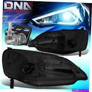 US�w�b�h���C�g 2001-2003�z���_�V�r�b�N2 / 4DR�w�b�h���C�g�����vW / LED�L�b�g+�N�[���t�@���X���[�N/�N���A FOR 2001-2003 HONDA CIVIC 2/4DR HEADLIGHT LAMP W/LED KIT+COOL FAN SMOKED/CLEAR�y���s�A���i�z
