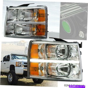 US�w�b�h���C�g �t�B�b�g07-14�V�{���[Silverado LED DRL�X�g���b�v�N���[��/�A���o�[�R�[�i�[�w�b�h���C�g�����v Fit 07-14 Chevy Silverado LED DRL Strip Chrome/Amber Corner Headlight Lamp New�y���s�A���i�z