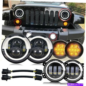 USwbhCg W[vO[JK 07-18 7uC`LEDwbhCg+tHOv+^[MvZbg For Jeep Wrangler JK 07-18 7"inch LED Headlight + Fog Light+Turn Signal Lamp Set