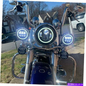 USwbhCg 7 "LED DRL HalowbhCg4.5"n[[I[goCXg[gOChZbgptHOCg 7" LED DRL Halo Headlight 4.5" Fog Lights for Harley Motorcycle Street Glide SET