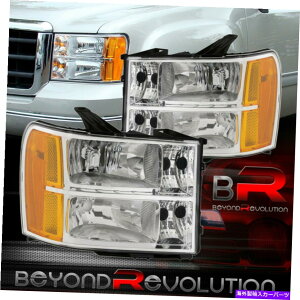 US�w�b�h���C�g 2007-2014�̃V�G���N���A�����Y�N�����n�E�W���O�w�b�h���C�g+�A���o�[�R�[�i�[�M�� For 2007-2014 Sierra Clear Lens Chrome Housing Headlight + Amber Corner Signal