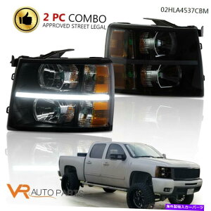 US�w�b�h���C�g LED�X�g���b�vDRL�I�����W�V�O�i���w�b�h���C�g�����vFIT 07-14 Silverado�u���b�N/�V�i LED Strip DRL Amber Signal Headlight Lamp Fit 07-14 Silverado Black/Smoke New�y���s�A���i�z
