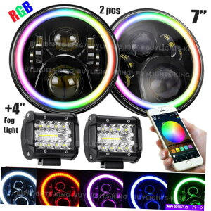 USwbhCg Jeep Wrangler JK TJ Combo Kit + 4 "tHOv7 '' RGB LEDwbhCgn[ 7'' RGB LED Headlights Halo For Jeep Wrangler JK TJ LJ Combo Kit + 4" Fog Light