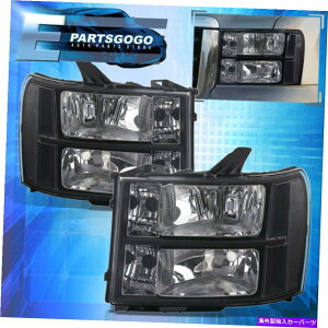 US�w�b�h���C�g 07-14 GMC Sierra 1500 2500HD 3500HD�u���b�N�N���A�w�b�h���C�g�����v��+�E For 07-14 GMC Sierra 1500 2500HD 3500HD Black Clear Headlights Lamps Left+Right