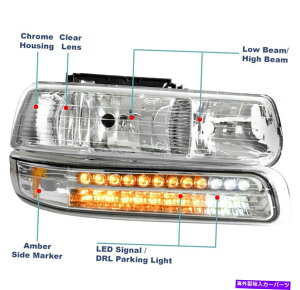 USwbhCg 1999N22Vr[Silverado / 2000-06xÕwbhCg+ LEDop[CgN For 1999-02 Chevy Silverado/2000-06 Suburban Headlights+LED Bumper Lights Chrome