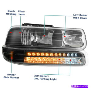 USwbhCg 1999N22V[{[Silverado / 2000-06xÕwbhCg+ LEDop[CgubN For 1999-02 Chevy Silverado/2000-06 Suburban Headlights+LED Bumper Lights Black
