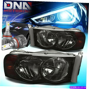 USwbhCg 2002-2005hbWgbNMNX^wbhCgvW / LEDXX^CX[N FOR 2002-2005 DODGE TRUCK SIGNAL CRYSTAL HEADLIGHT LAMPS W/LED SLIM STYLE SMOKED