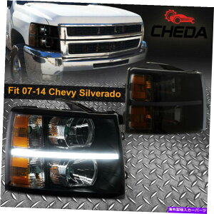 USwbhCg 2007-2014̂߂LEDXgbvDRLߐF̐MwbhCgvubN/X[N LED Strip DRL Amber Signal Headlight Lamp For 2007-2014 Silverado Black/Smoke