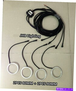 USwbhCg JHB 2s[X80mm + 2s[X90mmu[gD[X̒ǐՃwbhCgtHOvn[O JHB 2PCS 80MM + 2PCS 90MM Bluetooth Chasing Head Light Fog Lights Halo Rings
