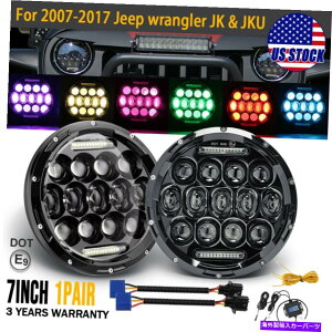 US�w�b�h���C�g 2�{7�C���`�w�b�h���C�gLED RGB Halo DRL���y�A�v������97-17 Wrangler JK XJ 2x 7Inch Headlights LED RGB Halo DRL Music APP Control For 97-17 Wrangler JK XJ