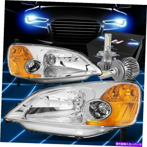 US�w�b�h���C�g FIT 2001-2003�z���_�V�r�b�N�N�[�y/�Z�_���w�b�h���C�g/�����vW / LED�L�b�g�X�����X�^�C���N���� Fit 2001-2003 Honda Civic Coupe/Sedan Headlight/Lamp W/LED Kit Slim Style Chrome�y���s�A���i�z