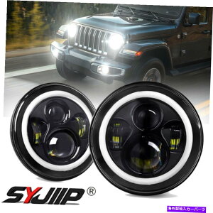 USwbhCg 7 "W[vwrangler jk cj tj lj̃yÂ߂̃n[px̖ڂ̃n[px̖ 7" Inch Round LED Headlights Halo Angle Eyes For Jeep Wrangler JK CJ TJ LJ Pair