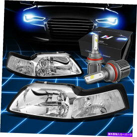 USヘッドライト FIT 1999-2004フォードマスタングユーロシグナルヘッドライトW / LEDキット+冷却ファンクロム Fit 1999-2004 Ford Mustang Euro Signal Headlights W/LED Kit+Cooling Fan Chrome