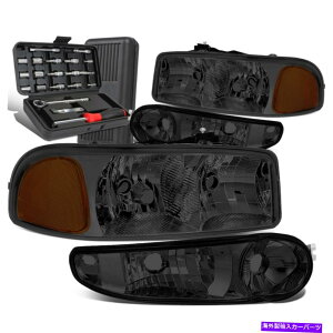 US�w�b�h���C�g 2001-2007 GMC Sierra / Yukon�X���[�N���ߐF�̃w�b�h���C�g�o���p�[�����v+�c�[���{�b�N�X For 2001-2007 GMC Sierra/Yukon Smoked Amber Side Headlight Bumper Lamps+Tool Box�y���s�A���i�z