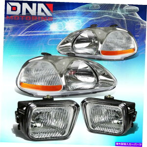 US�w�b�h���C�g �N���[���n�E�W���O�w�b�h���C�g�A���o�[�^�[���M��+�N���A�����Y�t�H�O�����v96-98�V�r�b�N CHROME HOUSING HEAD LIGHT AMBER TURN SIGNAL+CLEAR LENS FOG LAMP FOR 96-98 CIVIC