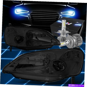 US�w�b�h���C�g FIT 2001-2003�z���_�V�r�b�N2 / 4DR�w�b�h���C�g�����vW / LED�L�b�g�X�����X�^�C���X���[�N/�N���A Fit 2001-2003 Honda Civic 2/4Dr Headlight Lamp W/LED Kit Slim Style Smoked/Clear�y���s�A���i�z