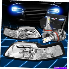 USヘッドライト フィット1999-2004フォードマスタングユーロシグナルヘッドライトW / LEDキットスリムスタイルクロム Fit 1999-2004 Ford Mustang Euro Signal Headlights W/LED Kit Slim Style Chrome