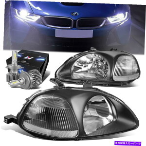 USwbhCg 2s[XubN^CvRbNwbhCg+t@LED HIDLbg96-98z_VrbNEK / EJ 2PCS BLACK TYPE-R LOOK HEADLIGHT+FAN LED HID KIT FOR 96-98 HONDA CIVIC EK/EJ