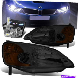 USwbhCg X[NyAOEX^CwbhCg+t@LED HIDLbg01-03z_VrbN2/4hA SMOKED PAIR OE STYLE HEADLIGHT+FAN LED HID KIT FOR 01-03 HONDA CIVIC 2/4-DOOR