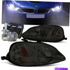 USwbhCg yAX[N^CvRbNwbhCg+t@LED HIDLbg99-00z_VrbNEK / EJ PAIR SMOKED TYPE-R LOOK HEADLIGHT+FAN LED HID KIT FOR 99-00 HONDA CIVIC EK/EJ