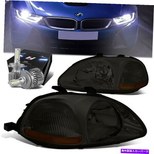 USwbhCg yAX[N^CvRbNwbhCg+t@LED HIDLbg96-98z_VrbNEK / EJ PAIR SMOKED TYPE-R LOOK HEADLIGHTS+FAN LED HID KIT FOR 96-98 HONDA CIVIC EK/EJ