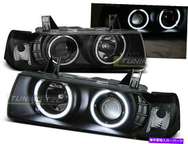 USヘッドライト BMW 3シリーズE36 90-99クーペカブリオエンジェルアイブラックフリーシップ Headlights for BMW 3 Series E36 90-99 Coupe Cabrio Angel Eyes Black FreeShip US