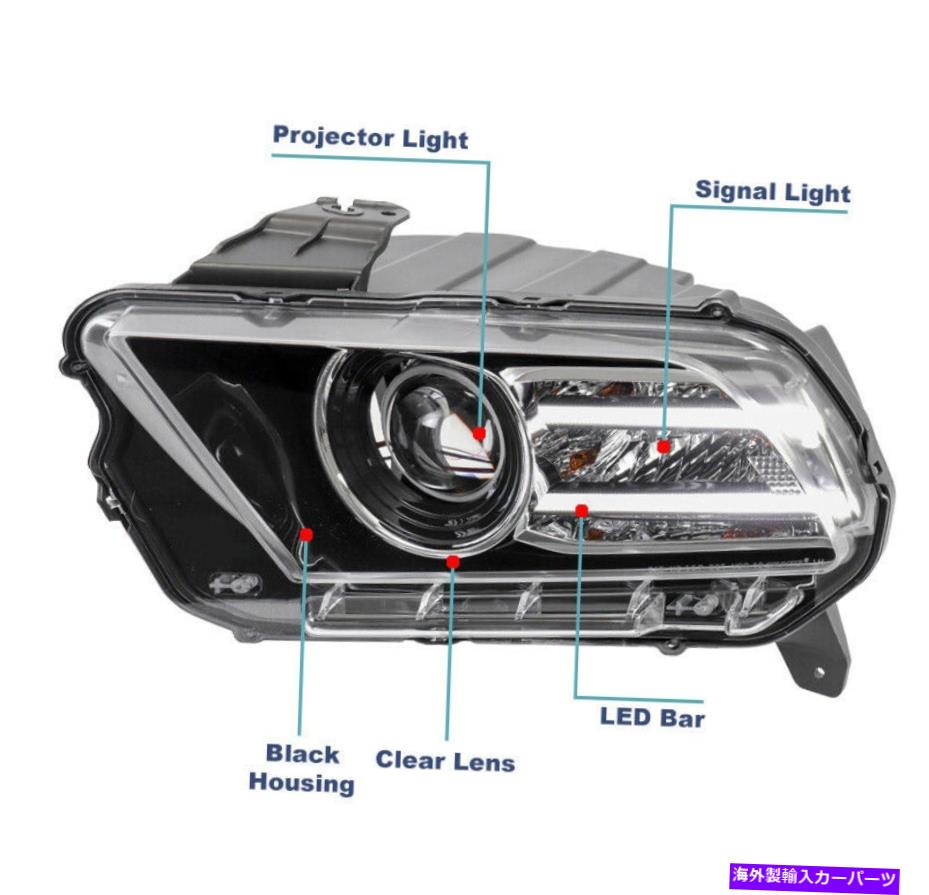 USヘッドライト 2013-2014フォードマスタングHID LED DRLプロジェクターヘッドライトヘッドランプブラックドライバ For 2013-2014 Ford Mustang HID LED DRL Projector Headlight Headlamp Black Driver