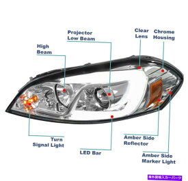 USヘッドライト 2006-2013のシボレーインパラLEDチューブプロジェクタークロムヘッドライトランプW /バンパーDRL For 2006-2013 Chevy Impala LED Tube Projector Chrome Headlight Lamp w/Bumper DRL