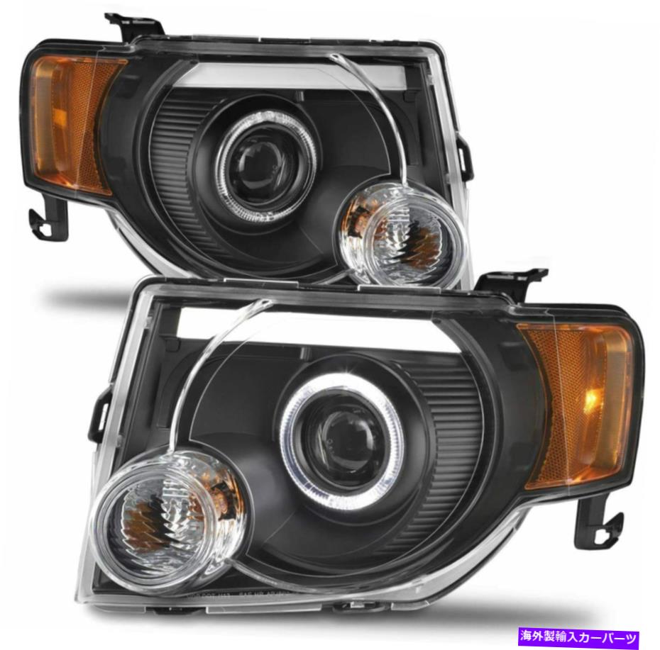 USヘッドライト 2008-2012フォードエスケープLEDハローリングブラックヘッドライトヘッドランプセットペア For 2008-2012 Ford Escape LED HALO RING Black HeadLights HeadLamps set pair