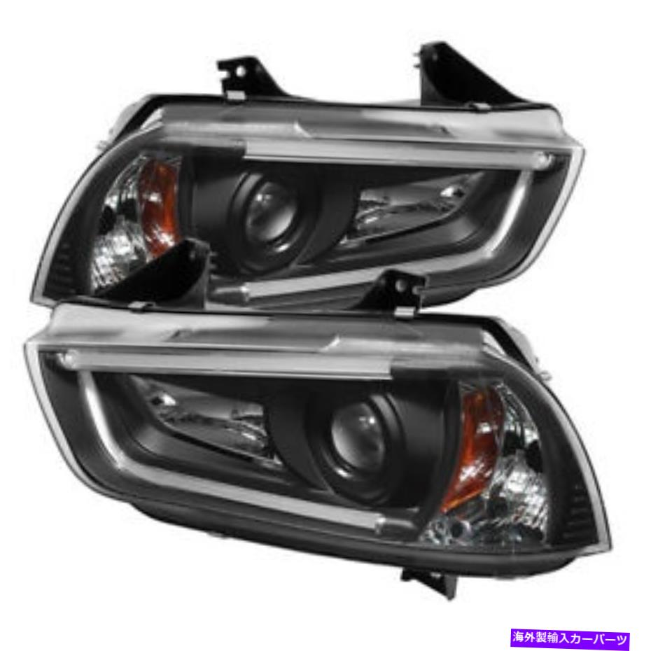 USヘッドライト スパイダーライトチューブDRLブラックプロジェクターヘッドライト11~14ドッジチャージャー Spyder Light Tube DRL Black Projector Headlights for 11-14 Dodge Charger