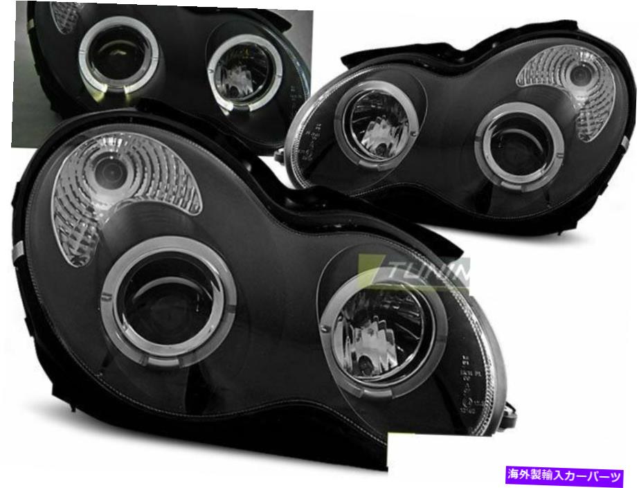 年末のプロモーション特価！USヘッドライト メルセデスW203 C-Class 00-04 Halo Rims Black CA LPME34 XINのヘッドライトのペア Pair of Headlights for Mercedes W203 C-CLASS 00-04 Halo Rims Black CA LPME34 XIN