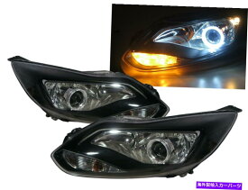 USヘッドライト フォーカスMK3 11-14 4D / 5DガイドLED Angel-Eye ProjectorヘッドライトBK for Ford LHD Focus MK3 11-14 4D/5D Guide LED Angel-Eye Projector Headlight BK for FORD LHD