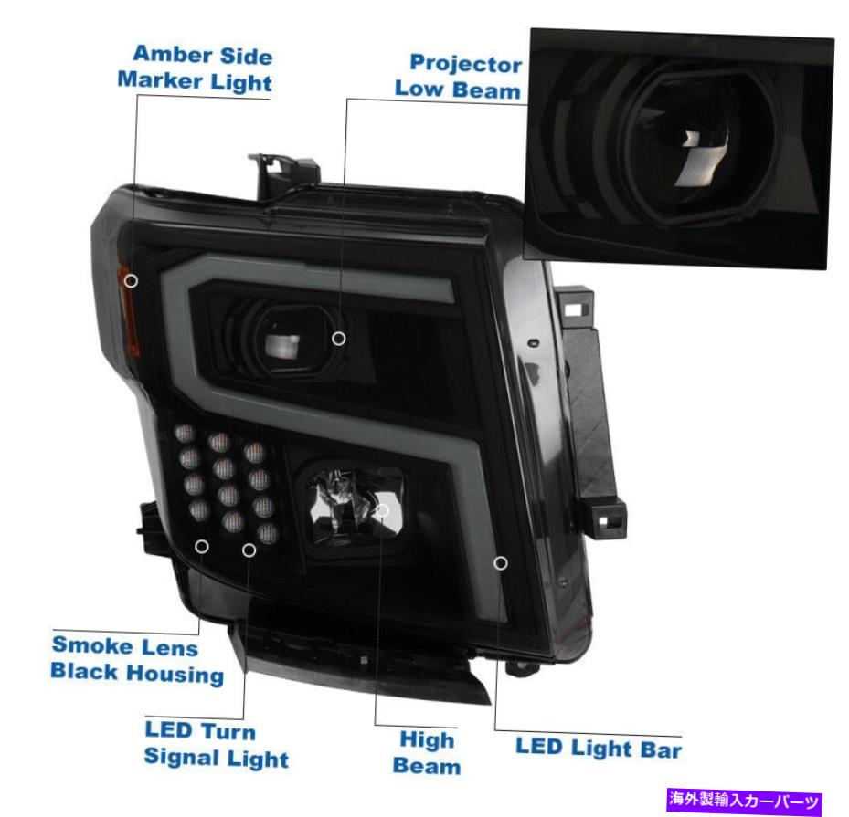 USヘッドライト 2016-2019 Titan XD LEDチューブハロゲンプロジェクターブラック スモークヘッドライト  DRLセット For 2016-2019 Titan XD LED Tube Halogen Projector Black Smoke Headlight  DRL Set