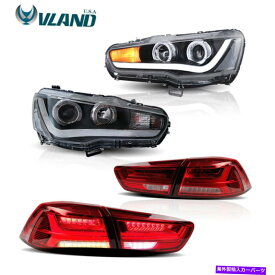 USヘッドライト Mitsubishi Lance / Evo X 2008-2017 VLAND LED Headlights & Tail Lights Red For Mitsubishi Lance / EVO X 2008-2017