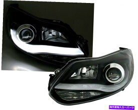USヘッドライト フォードフォーカスMK3 2011-のためのライトバーDRLが付いているブラッククリアフィニーハロゲンヘッドライト black clear finish halogen headlights with lightbar DRL for FORD FOCUS MK3 2011-