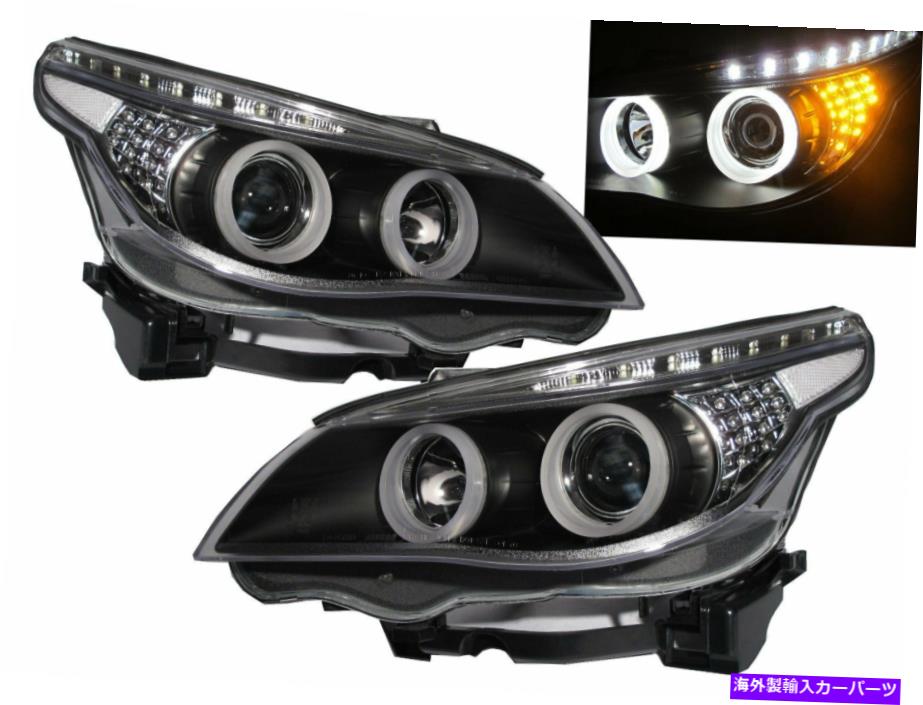USヘッドライト 5シリーズE60   E61 03-07 LED HaloプロジェクターハロゲンヘッドライトブラックV2 BMW LHD 5-Series E60 E61 03-07 LED Halo Projector Halogen Headlight Black V2 for BMW LHD