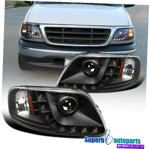 USwbhCg 1997N2003NtH[hF150TubNvWFN^[wbhCgW / LEDv For 1997-2003 Ford F150 Expedition Black Projector Headlights w/ LED Lamps