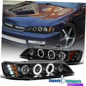 USwbhCg 1994N1997NHonda Accord LED HalovWFN^[̃wbhCgvyAEubN For 1994-1997 Honda Accord LED Halo Projector Headlights Lamps Pair Black