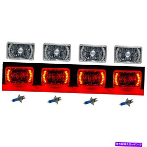 USwbhCg 4×6 "LEDn[vWFN^[nQwbhCgwbhvdNX^NAZbg 4X6" Red LED Halo Projector Halogen Headlight Headlamp Bulbs Crystal Clear Set
