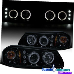 USwbhCg 20002005ÑV{[̃Cp̉LED HalovWFN^[̃wbhCĝ鍕 For 2000-2005 Chevy Impala Smoke LED Halo Projector Headlights Glossy Black