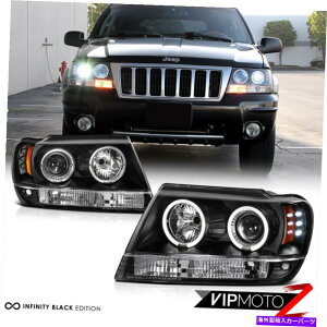 USwbhCg 99-04W[vOh`FL[WJ WGubNLEDn[GWFACvWFN^[wbhCg For 99-04 Jeep Grand Cherokee WJ WG Black LED Halo Angel Eye Projector Headlight