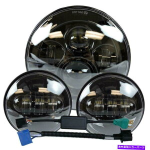 USwbhCg V7 "LEDvWFN^[̃wbhCg+ʉ߃Cgc[OubN New 7" LED Projector Headlight + Passing Lights Fit fo Touring Black