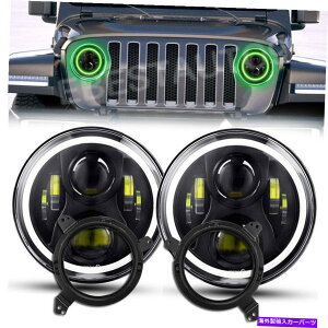 USwbhCg Jeep Wrangler JL 2018 2019̂߂Halo DRLR{Cg7 '' 7'' Green LED Headlights Halo DRL Combo Light for Jeep Wrangler JL 2018 2019